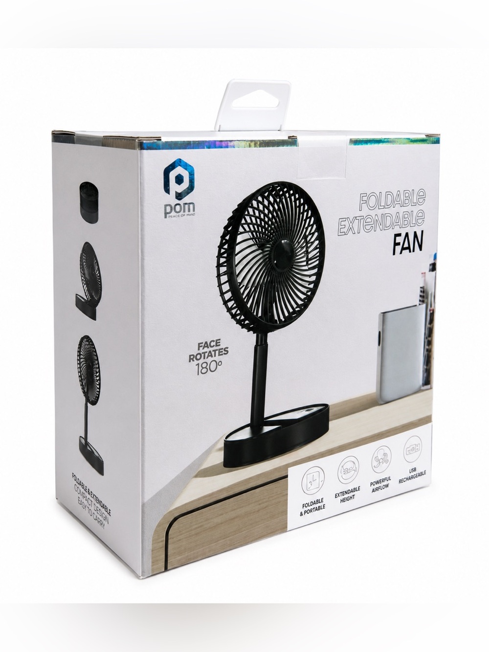 Black Portable Desk Fan with Adjustable and Foldable Base - Picture 3 of 3